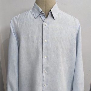 Luciano Barbera Linen Light Blue Long Sleeve Men's Shirt Large Made in Italy